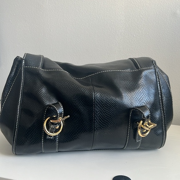 La Gioe Di Toscana Shoulder Handbag Black Gold Snake Embossed Leather - Picture 8 of 16